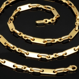 Stilvoller Mix aus Plättchenkette (Plattenkette) und Steigbügelkette aus massivem 585er 14k Gold - 60 cm Länge, ca. 4 mm breit