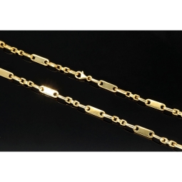 Stilvoller Mix aus Plättchenkette (Plattenkette) und Steigbügelkette aus massivem 585er 14k Gold - 60 cm Länge, ca. 4 mm breit