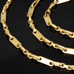 Stilvoller Mix aus Plättchenkette (Plattenkette) und Steigbügelkette aus massivem 585er 14k Gold - 60 cm Länge, ca. 4 mm breit