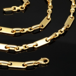 Stilvoller Mix aus Plättchenkette (Plattenkette) und Steigbügelkette aus massivem 585er 14k Gold - 60 cm Länge, ca. 4 mm breit