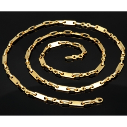 Stilvoller Mix aus Plättchenkette (Plattenkette) und Steigbügelkette aus massivem 585er 14k Gold - 60 cm Länge, ca. 4 mm breit
