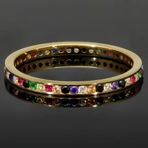 Rainbow Memory Ring aus edlem 14K (585) Gold besetzt mit funkelnden, farbenfrohen Zirkoniasteinen in Ringgröße ca. 50