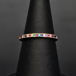 Rainbow Memory Ring aus edlem 14K (585) Gold besetzt mit funkelnden, farbenfrohen Zirkoniasteinen in Ringgröße ca. 50