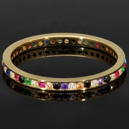 Rainbow Memory Ring aus edlem 14K (585) Gold besetzt mit funkelnden, farbenfrohen Zirkoniasteinen in Ringgröße ca. 50