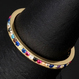 Rainbow Memory Ring aus edlem 14K (585) Gold besetzt mit funkelnden, farbenfrohen Zirkoniasteinen in Ringgröße ca. 50