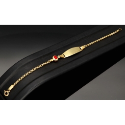 Baby-Armband mit Gravurplättchen und Marienkäfer-Element aus hochwertigem 14k (585) Gold in ca. 14 cm Länge