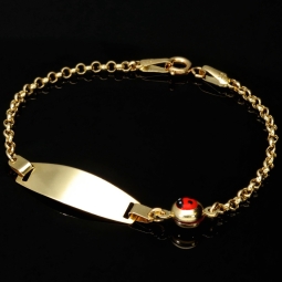 Baby-Armband mit Gravurplättchen und Marienkäfer-Element aus hochwertigem 14k (585) Gold in ca. 14 cm Länge