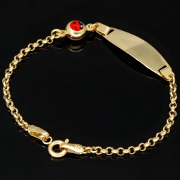 Baby-Armband mit Gravurplättchen und Marienkäfer-Element aus hochwertigem 14k (585) Gold in ca. 14 cm Länge