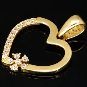 Exquisiter Herz-mit-Blüte-Anhänger aus 585er 14K Gold aus Zirkoniasteinen