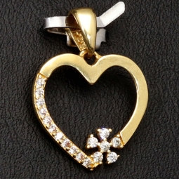 Exquisiter Herz-mit-Blüte-Anhänger aus 585er 14K Gold aus Zirkoniasteinen