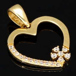 Exquisiter Herz-mit-Blüte-Anhänger aus 585er 14K Gold aus Zirkoniasteinen