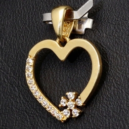 Exquisiter Herz-mit-Blüte-Anhänger aus 585er 14K Gold aus Zirkoniasteinen