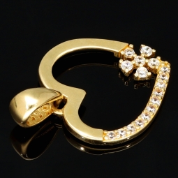 Exquisiter Herz-mit-Blüte-Anhänger aus 585er 14K Gold aus Zirkoniasteinen