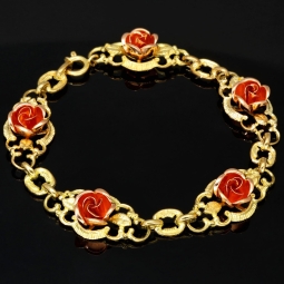 Exquisites Damen - Armband aus 333er (8k) Bicolor Gelbgold mit Rosenblüten aus Roségold mit filigranen Details ca. 19,5cm lang