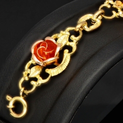 Exquisites Damen - Armband aus 333er (8k) Bicolor Gelbgold mit Rosenblüten aus Roségold mit filigranen Details ca. 19,5cm lang