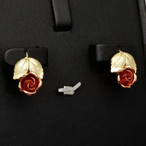 Ohrringe aus edlem 333 / 8 Karat Bicolor Gold (Gelbgold und Roségold) mit dem Rosen-Motiv mit filigranen Details