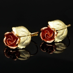 Ohrringe aus edlem 333 / 8 Karat Bicolor Gold  (Gelbgold und Roségold) mit dem Rosen-Motiv mit filigranen Details