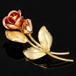 Fein gearbeitete Ansteckblume - edle Brosche / Reversnadel mit Rosen-Motiv aus 8k 333 Bicolor Gold (Gelbgold und Weißgold)