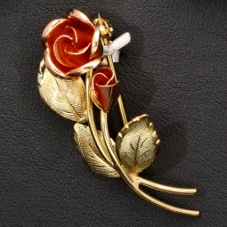 Fein gearbeitete Ansteckblume - edle Brosche / Reversnadel mit Rosen-Motiv aus 8k 333 Bicolor Gold (Gelbgold und Weißgold)