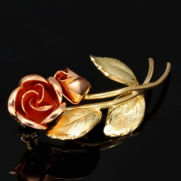 Fein gearbeitete Ansteckblume - edle Brosche / Reversnadel mit Rosen-Motiv aus 8k 333 Bicolor Gold (Gelbgold und Weißgold)