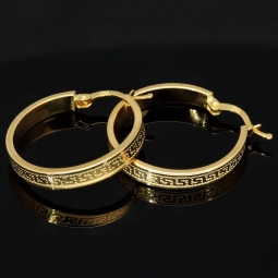 Funkelnde 585 / 14K Gold-Creolen in stilvollem Greco-Design mit kunstvollen Ornamenten und zeitloser Ausstrahlung