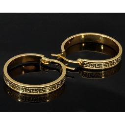 Funkelnde 585 / 14K Gold-Creolen in stilvollem Greco-Design mit kunstvollen Ornamenten und zeitloser Ausstrahlung