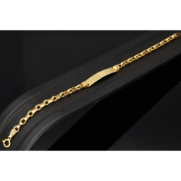 Luxuriöses Baby-Ankerarmband - Armband mit Gravurplättchen aus edlem, funkelnden 14k (585) Gold in ca. 15 cm Länge