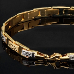 Funkelndes Gold-Armband mit Greco Muster aus edlem Bicolor 585er Gelb- und Weißgold (ca. 22,5 cm Länge, 6mm Breite)