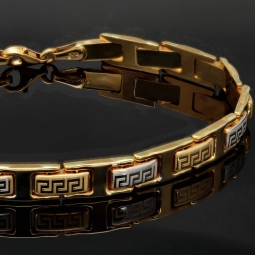 Funkelndes Gold-Armband mit Greco Muster aus edlem Bicolor 585er Gelb- und Weißgold (ca. 22,5 cm Länge, 6mm Breite)