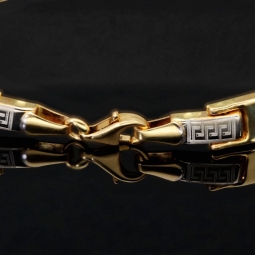 Funkelndes Gold-Armband mit Greco Muster aus edlem Bicolor 585er Gelb- und Weißgold (ca. 22,5 cm Länge, 6mm Breite)