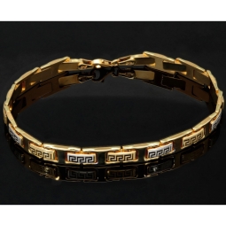 Funkelndes Gold-Armband mit Greco Muster aus edlem Bicolor 585er Gelb- und Weißgold (ca. 22,5 cm Länge, 6mm Breite)