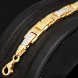 Funkelndes Gold-Armband mit Greco Muster aus edlem Bicolor 585er Gelb- und Weißgold (ca. 22,5 cm Länge, 6mm Breite)