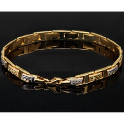 Funkelndes Gold-Armband mit Greco Muster aus edlem Bicolor 585er Gelb- und Weißgold (ca. 22,5 cm Länge, 6mm Breite)