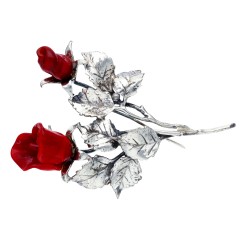 aufsehenerregende Ansteckblume - edle Brosche aus 925er Sterling-Silber und Rosenblüten aus Murano-Glas