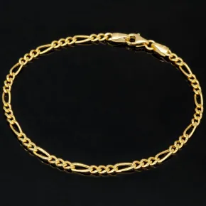 Exquisit gearbeitetes Figaro Armband aus glänzendem 14k Gold (585er), ca. 3mm breit, 18 cm lang