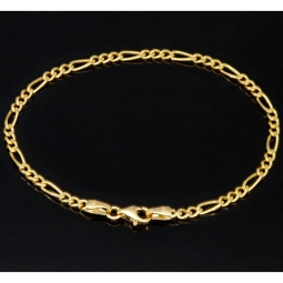Exquisit gearbeitetes Figaro Armband aus glänzendem 14k Gold (585er), ca. 3mm breit, 18,5 cm lang