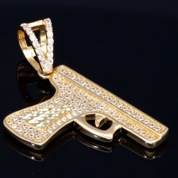 Exklusiver Pistolen-Anhänger aus 585 / 14K Gold mit leuchtenden Zirkoniasteinen