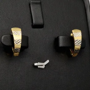 Funkelnde Mini Creolen / Ohrringe in außergrewöhnlichem Design aus edlem 585 14K Bicolor Gold (Weißgold und Gelbgold)