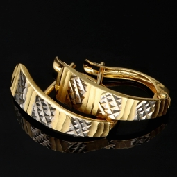 Funkelnde Mini Creolen / Ohrringe in außergrewöhnlichem Design aus edlem 585 14K Bicolor Gold (Weißgold und Gelbgold)