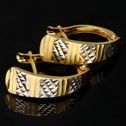 Funkelnde Mini Creolen / Ohrringe in außergrewöhnlichem Design aus edlem 585 14K Bicolor Gold (Weißgold und Gelbgold)