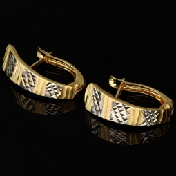 Funkelnde Mini Creolen / Ohrringe in außergrewöhnlichem Design aus edlem 585 14K Bicolor Gold (Weißgold und Gelbgold)