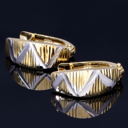 Hochwertige Mini Creolen / Ohrringe in stilvollem Design aus funkelndem 585 14K Bicolor Gold (Weißgold und Gelbgold)