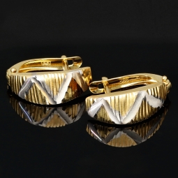 Hochwertige Mini Creolen / Ohrringe in stilvollem Design aus funkelndem 585 14K Bicolor Gold (Weißgold und Gelbgold)