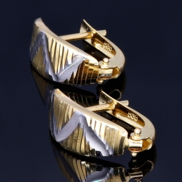 Hochwertige Mini Creolen / Ohrringe in stilvollem Design aus funkelndem 585 14K Bicolor Gold (Weißgold und Gelbgold)