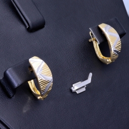 Hochwertige Mini Creolen / Ohrringe in stilvollem Design aus funkelndem 585 14K Bicolor Gold (Weißgold und Gelbgold)