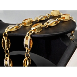 Außergewöhnliche Goldkette aus Bicolor Gold (14K/585 Gelbgold und Weißgold) in filigranem Greco-Design - ca. 65cm, 8,5mm