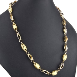 Außergewöhnliche Goldkette aus Bicolor Gold (14K/585 Gelbgold und Weißgold) in filigranem Greco-Design - ca. 65cm, 8,5mm