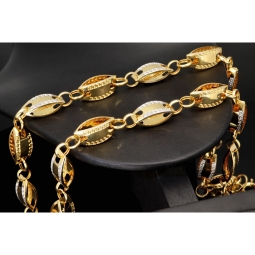 Außergewöhnliche Goldkette aus Bicolor Gold (14K/585 Gelbgold und Weißgold) in filigranem Greco-Design - ca. 65cm, 8,5mm