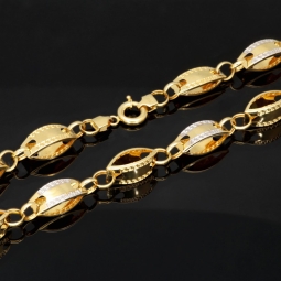 Außergewöhnliche Goldkette aus Bicolor Gold (14K/585 Gelbgold und Weißgold) in filigranem Greco-Design - ca. 65cm, 8,5mm