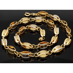 Außergewöhnliche Goldkette aus Bicolor Gold (14K/585 Gelbgold und Weißgold) in filigranem Greco-Design - ca. 65cm, 8,5mm